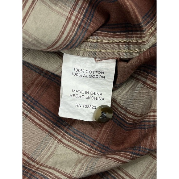 Cody James Authentic Western Apparel Brown Plaid Short Sleeve Pearl Snap Sz M - Picture 6 of 7